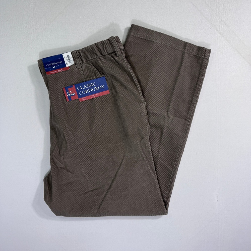 Croft & Barrow Mens 42x32 (42x31) Classic Corduroy Flat Front Pants NWT Wale